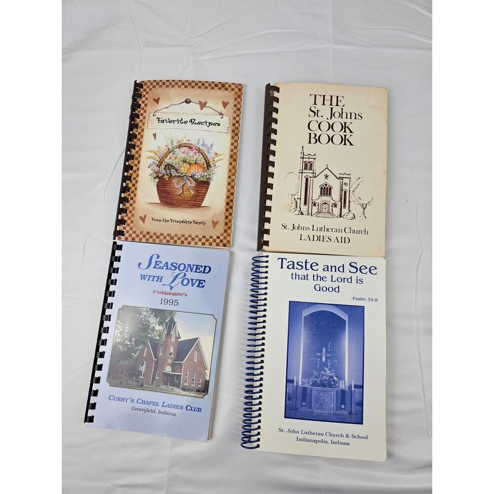 Lot of 4 Vintage Indiana Church Community Cookbooks Spiral Bound Ladies Aid 1995